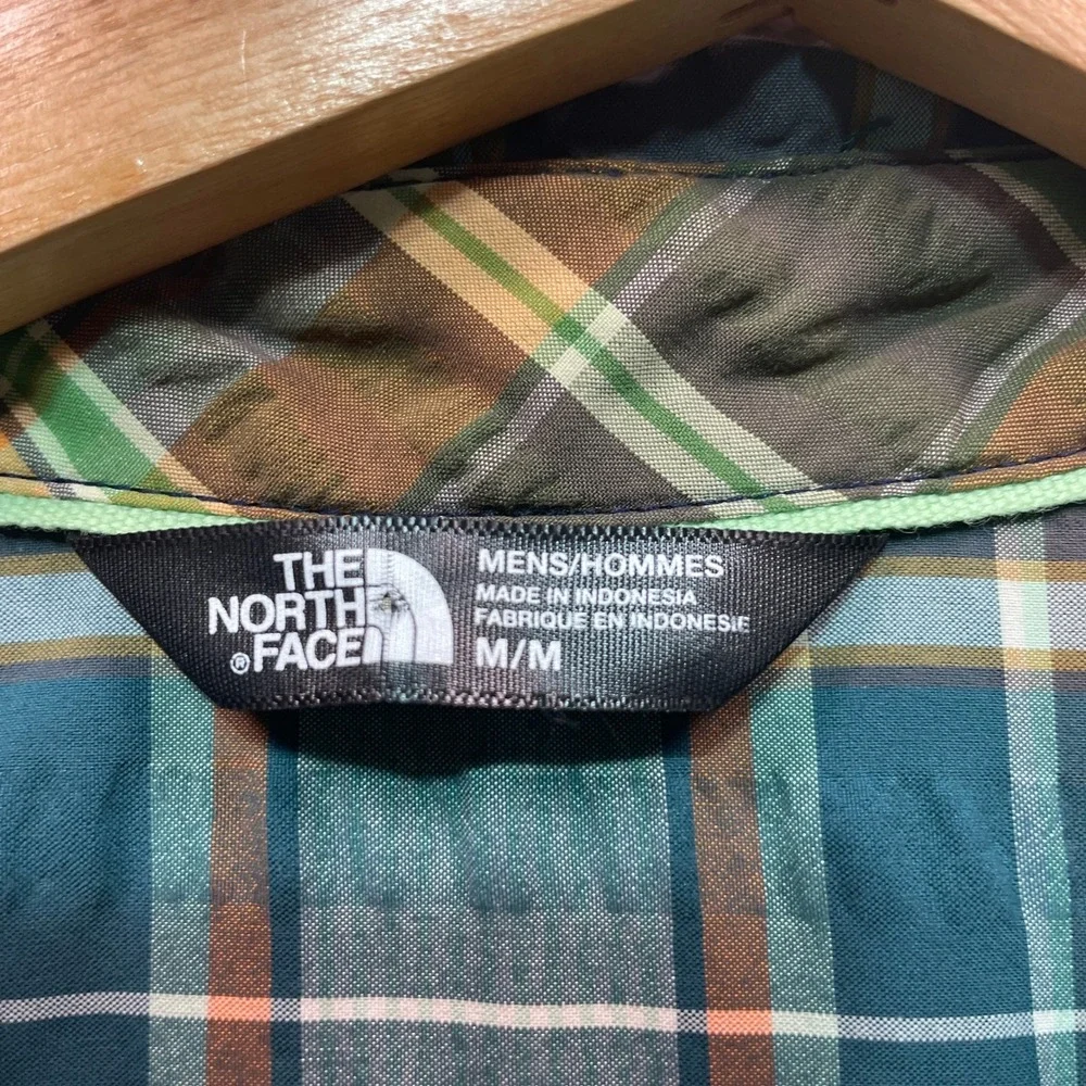 The North Face Mens Plaid Short Sleeve Button Up Shirt Teal Orange Medium
